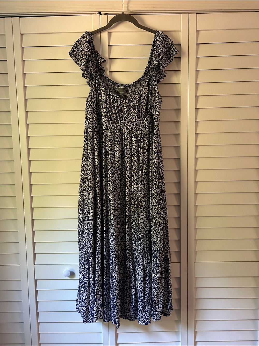 Floral Midi Dress in Navy and White